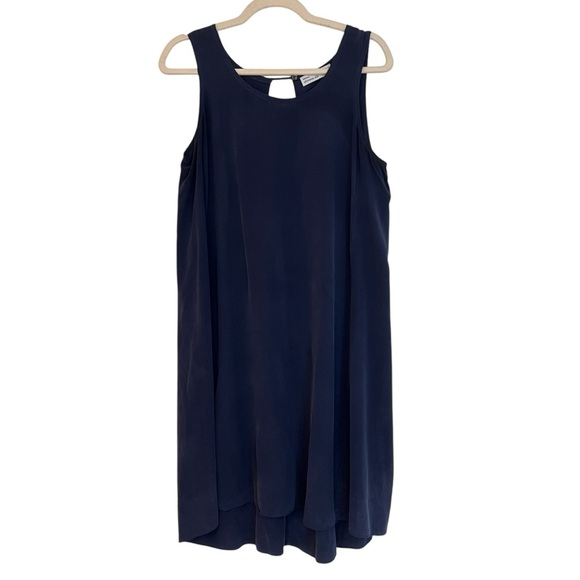 Grana Chinese Silk Tank Mini Dress Navy Blue Small Minimalist Beach Spring - Picture 1 of 7